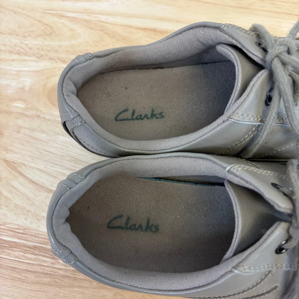 Clarks Oxford Minimalist Comfort Leather Shoes Women 10M Taupe Earthy Grannycore